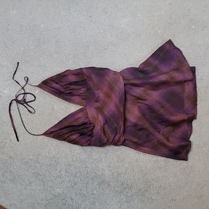 Express Design Studio Purple Plaid Silk Halter Top size Medium